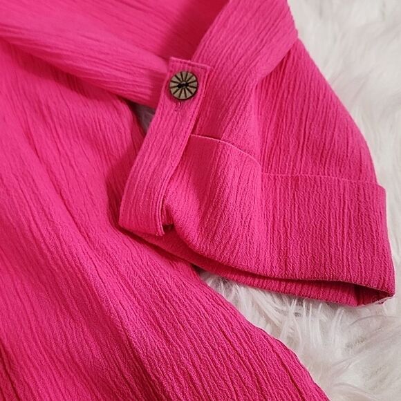 Textured Pink Barbie Core Button-down Shirt - Picture 10 of 11